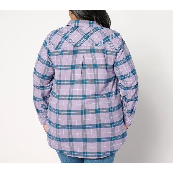 Joan Rivers Regular Cotton Plaid Flannel Snap Front Shirt Sz Medium Dusty Purple - Picture 2 of 8